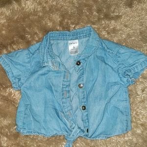 Denim like botton up, tie up 6 mo